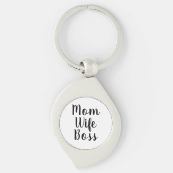 Mom Wife Boss Black White Custom Script Cute Keychain by brightonprojects at Zazzle