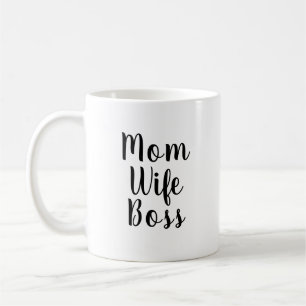 Mom wife boss black white custom script text cute coffee mug