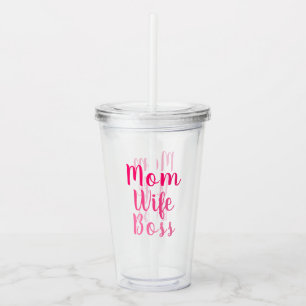 Mom wife boss gradient pink custom script cute acrylic tumbler