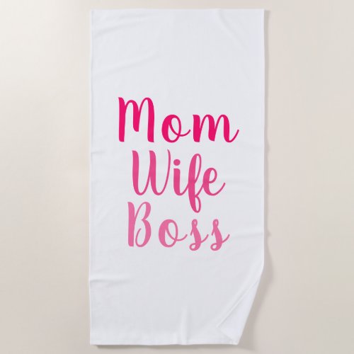 Mom wife boss gradient pink custom script cute beach towel