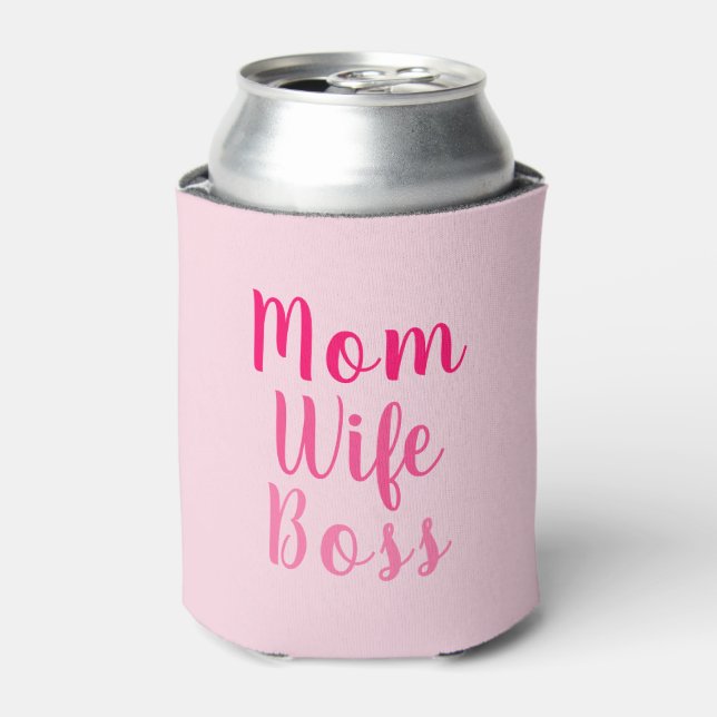 Mom wife boss gradient pink custom script cute can cooler (Can Front)