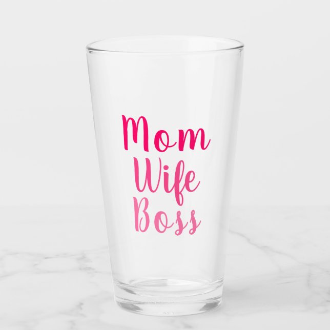 Mom wife boss gradient pink custom script cute glass (Front)
