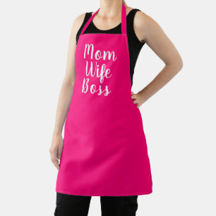 Mom wife boss hot pink custom script stylish apron