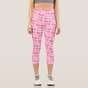 Mom wife boss light pink custom script pattern  capri leggings