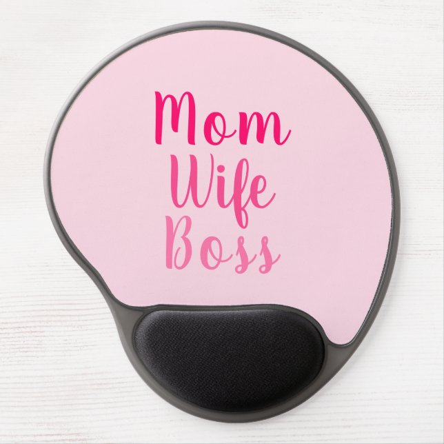 Mom Wife Boss pink custom script stylish chic Gel Mouse Pad (Front)