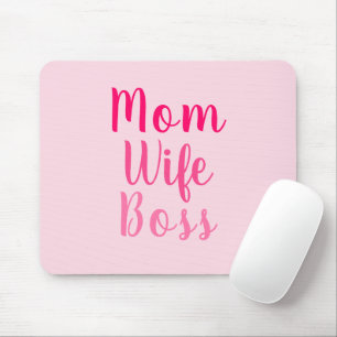 Mom Wife Boss pink custom script stylish chic Mouse Pad