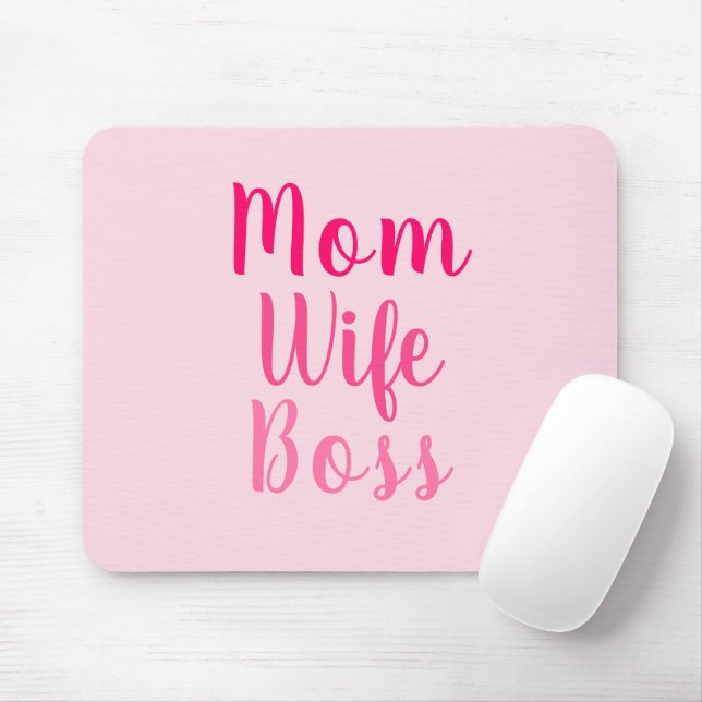 Mom Wife Boss pink custom script stylish chic Mouse Pad (With Mouse)