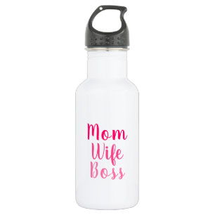 Mom wife boss pink custom script text cute stainless steel water bottle