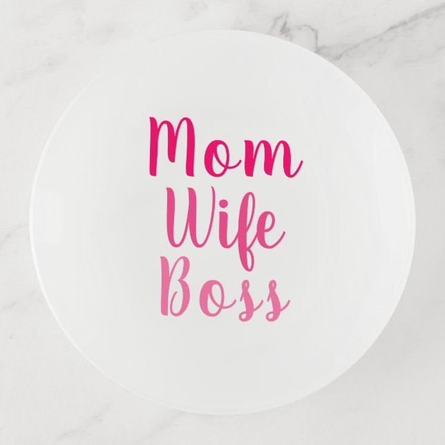 Mom Wife Boss pink gradient custom script cute  Trinket Tray (Front)