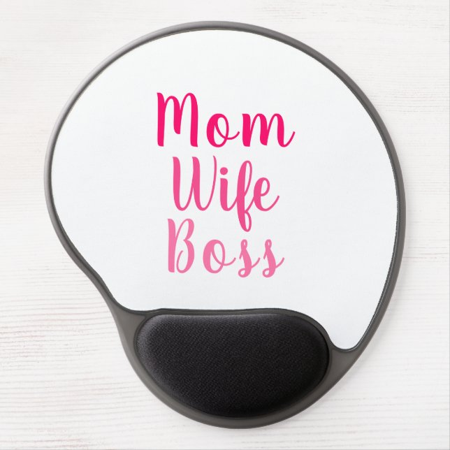 Mom Wife Boss pink white custom script cute Gel Mouse Pad (Front)