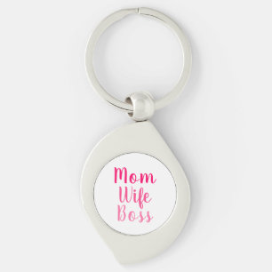 Mom wife boss pink white custom script cute keychain