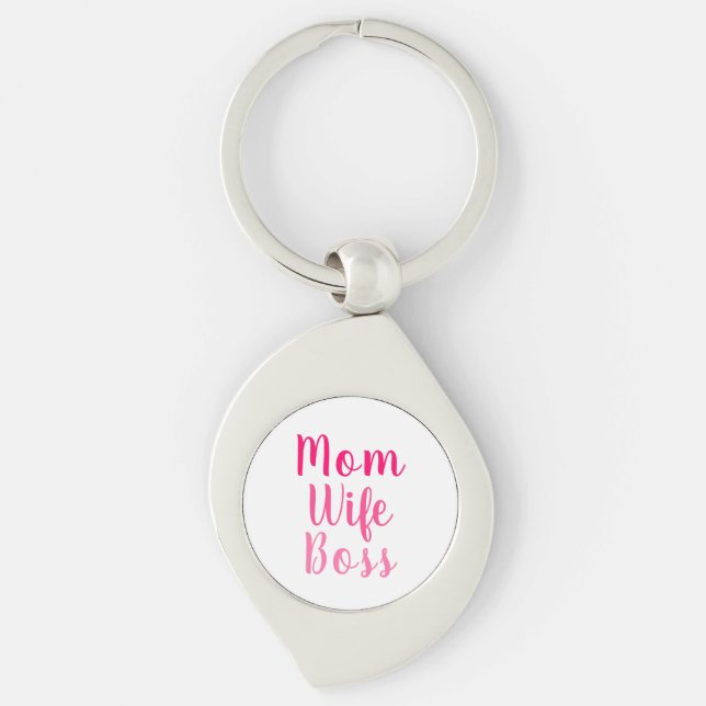 Mom wife boss pink white custom script cute keychain (Front)