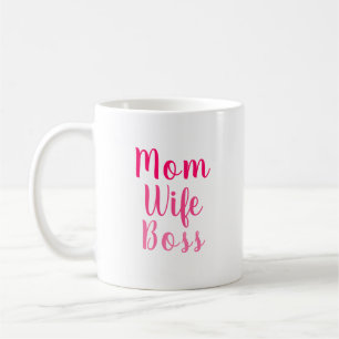 Mom wife boss pink white custom script stylish coffee mug