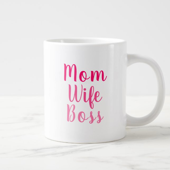 Mom wife boss pink white custom script stylish giant coffee mug (Right)