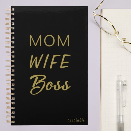 Mom Wife Boss Quote l  Black  Gold Typography  Planner