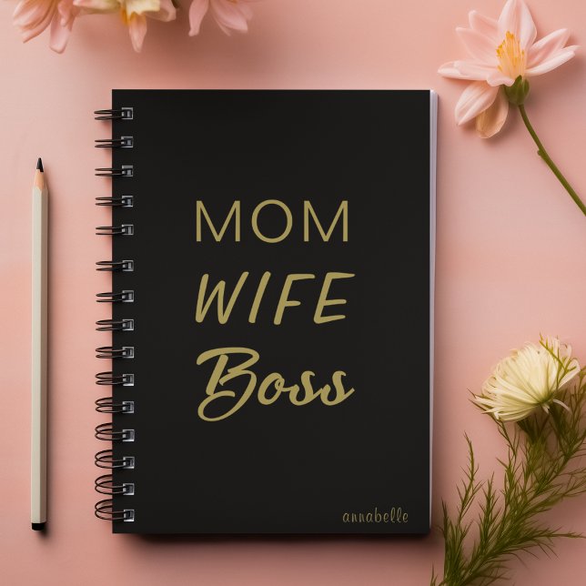 Mom Wife Boss Quote l  Black & Gold Typography  Planner (Creator Uploaded)