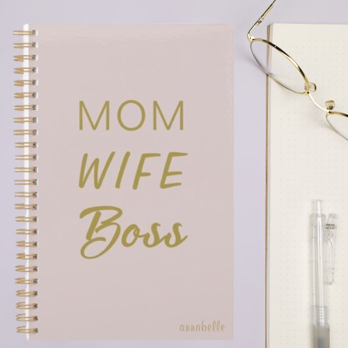 Mom Wife Boss Quote l Blush Pink  Gold Script Planner