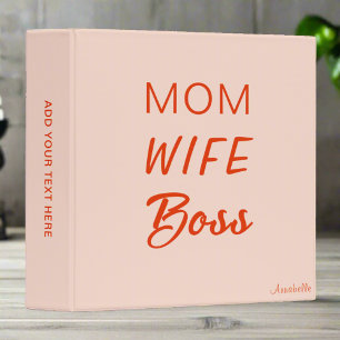 Mom Wife Boss Quote l Pink and Red Typography   3 Ring Binder