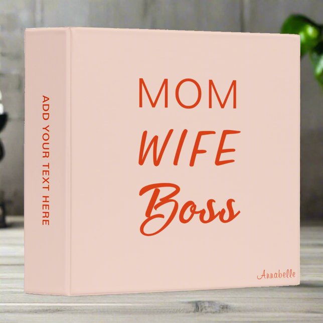 Mom Wife Boss Quote l Pink and Red Typography   3 Ring Binder (Creator Uploaded)