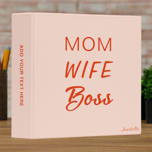 Mom Wife Boss Quote l Pink and Red Typography   3 Ring Binder