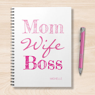 Mom Wife Boss Typography Add You Name Notebook