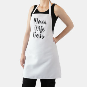 Mom wife boss white custom script cute modern apron