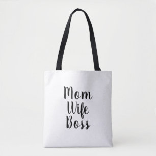 Mom wife boss white custom script cute modern tote bag