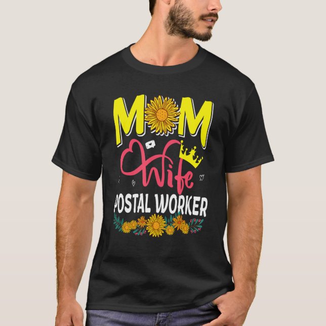 Mom Wife Postal Worker Cute Floral Sunflowers Moth T-Shirt (Front)