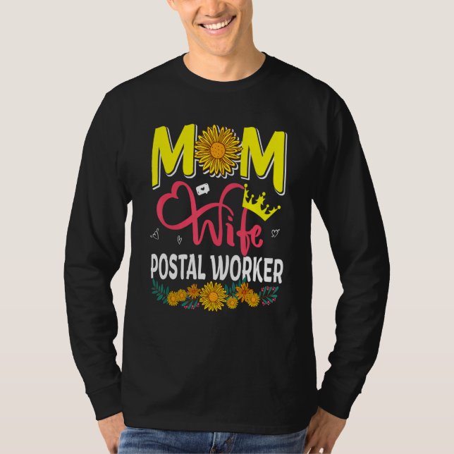 Mom Wife Postal Worker Cute Floral Sunflowers Moth T-Shirt (Front)
