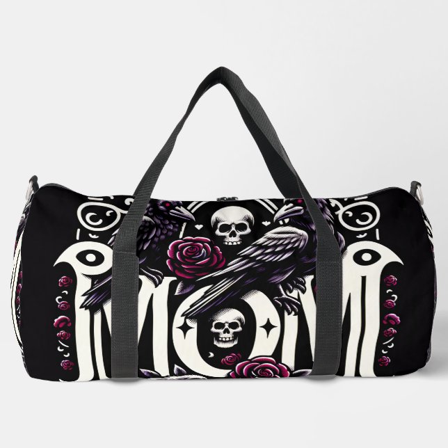 Mom With 2 Ravens & Skull Duffle Bag (Front)