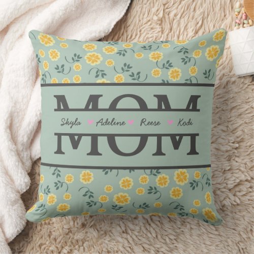 MOM with 4 kids names Mothers Day Throw Pillow