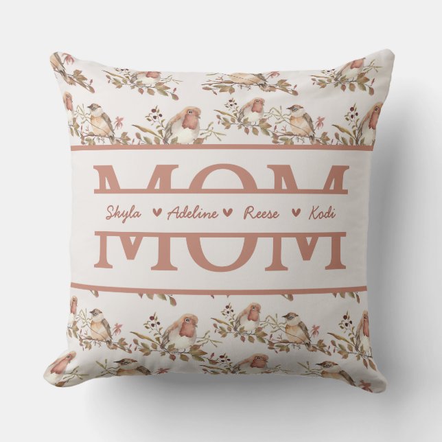 MOM with 4 kids names Mothers Day Throw Pillow (Front)
