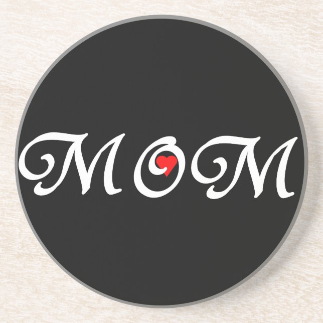 Mom with a red heart sandstone coaster (Front)