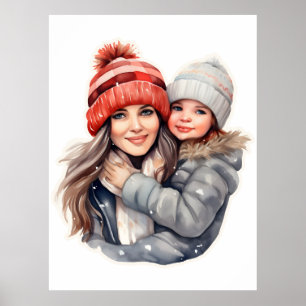 Mom with daughter winter fashion poster