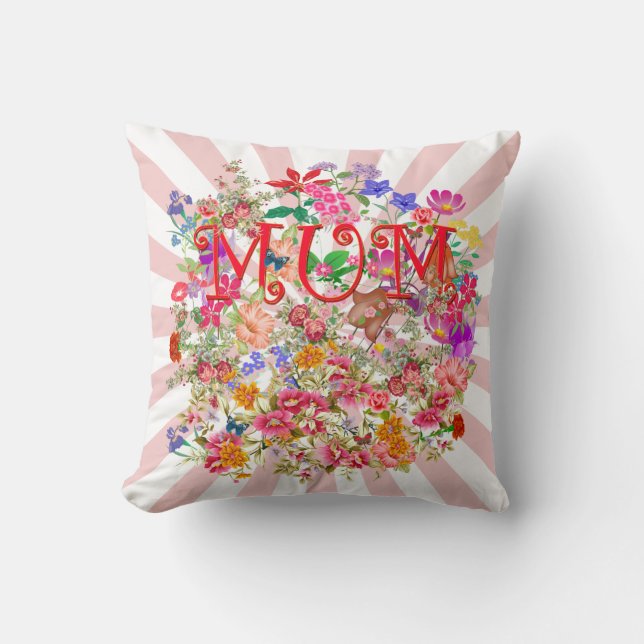 Mom, with flowers,butterflies throw pillow (Front)