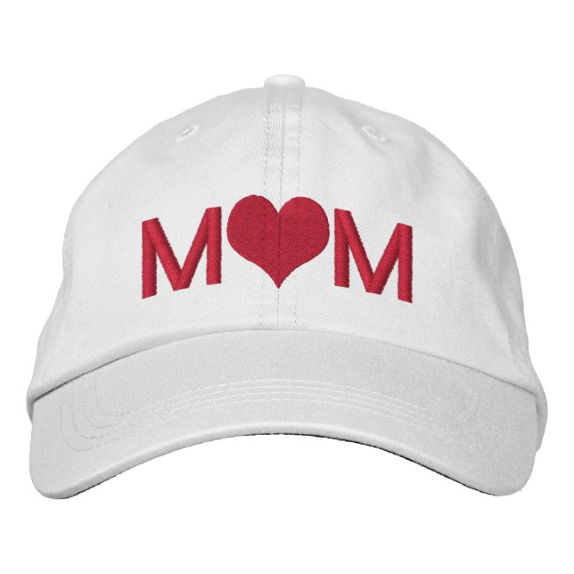 Mom With Heart Embroidered Baseball Cap (Front)