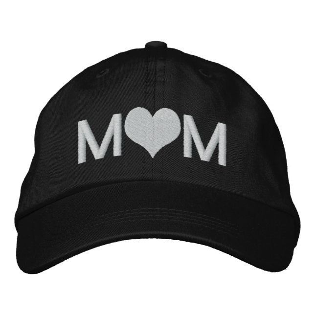 Mom With Heart Embroidered Baseball Cap (Front)