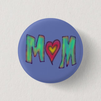 Mom With Heart Hand Drawn Art Blue Button