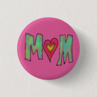 Mom With Heart Hand Drawn Art Pink Button