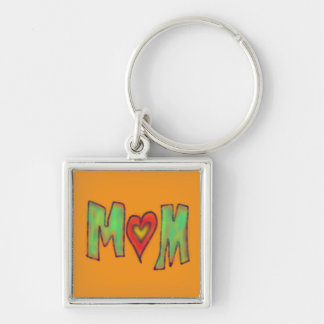 Mom With Heart Hand Drawn Art Yellow Keychain
