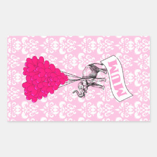 Mom with pink elephant rectangular sticker