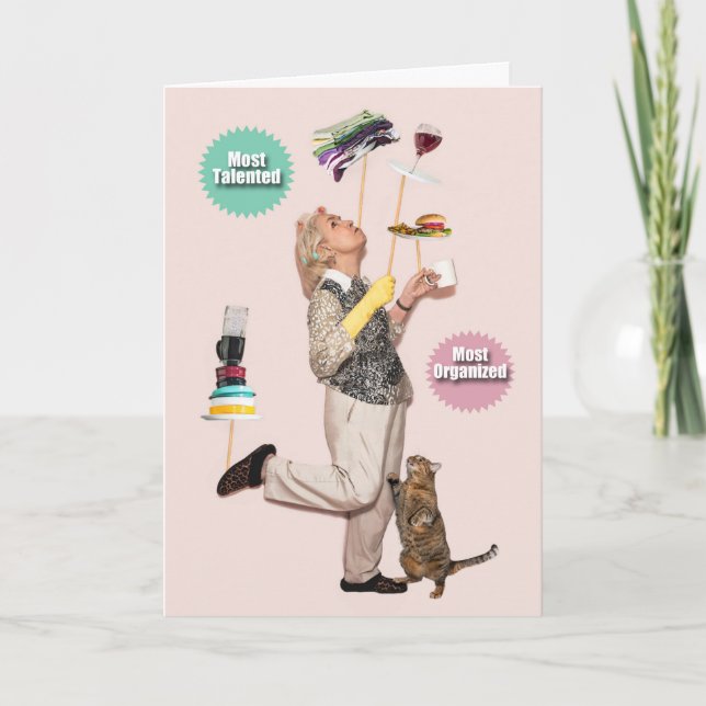 Mom With Plates On Sticks Mothers Day Card (Front)