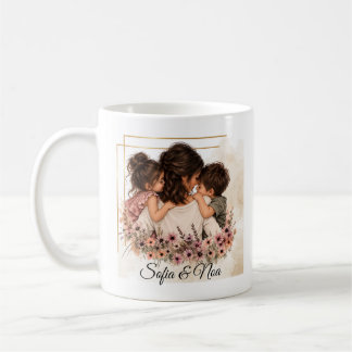 Mom with Son & Daughter Mug - With Custom Name