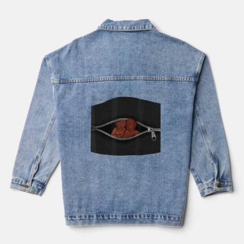 Mom with Twins African Babies New Mom  Denim Jacket