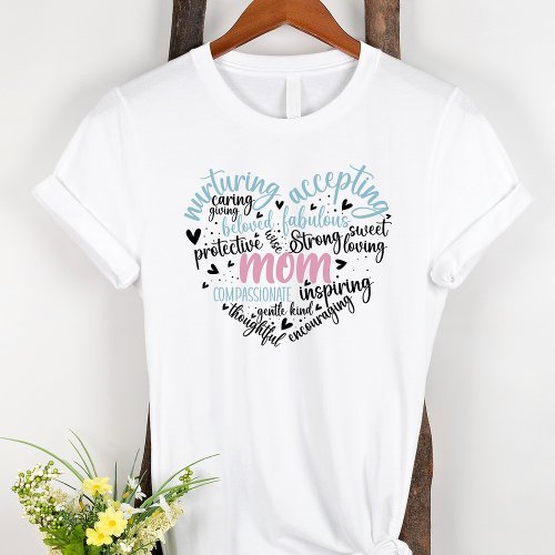 Mom Word Cloud Blue and Pink Heart T_Shirt