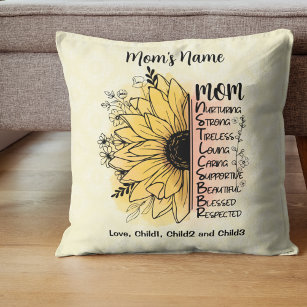 Mom Words Dahlia Flower Customizable Kid Names Throw Pillow