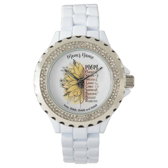 Mom Words Personalized Names Dahlia Flower  Watch (Front)