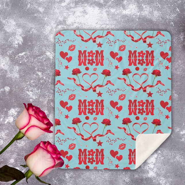 MOM/WOW: A Love Letter in Red on blue | Sherpa Blanket (Creator Uploaded)
