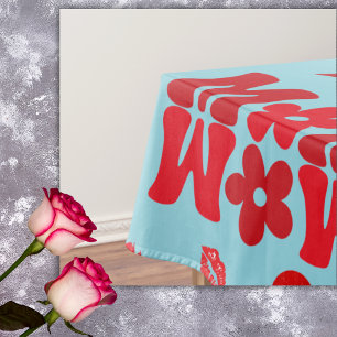 MOM/WOW: A Love Letter in Red on blue Tablecloth