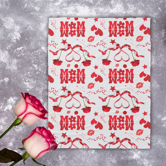 MOM/WOW: A Love Letter in Red on gray | Fleece Blanket (Creator Uploaded)